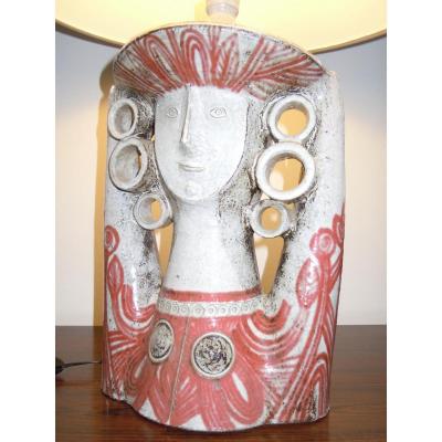 Derval Jean 1925-2010 Woman Lamp Au Chapeau Glazed Terracotta 1955