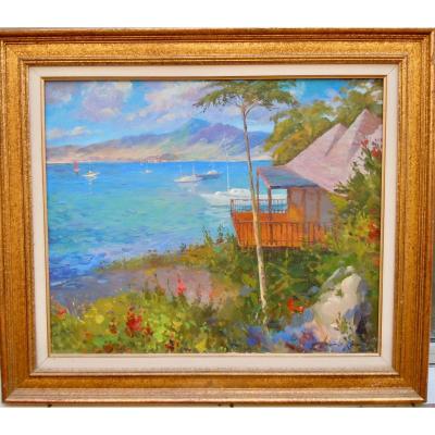 Roman Adgamov 1951 Russian Russia Coast Edge In Black Sea Sochi Oil On Canvas 52x63cm Signed  Роман Адгамов 1951 Россия Россия Побережье в Черном море Сочи Холст, масло 52x63см Подписано