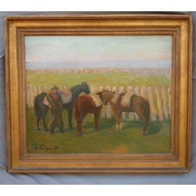 Torent Evelio 1876-1940 Painter From Catalonia Barcelona Oil On Canvas Argentina Horses Circa