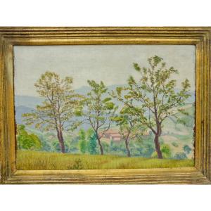 Charles Lacoste (1870-1959) Paysage du Pays Basque Huile / Toile 10p 38 x55 cm postimpressionniste Pyrénées Atlantiques près Ciboure Bordagain Euskal Herriko Paisaia Oleoa mihise gainean  postinpresionista Pirinio Atlantikoak Ziburutik Bordagainetik gertu