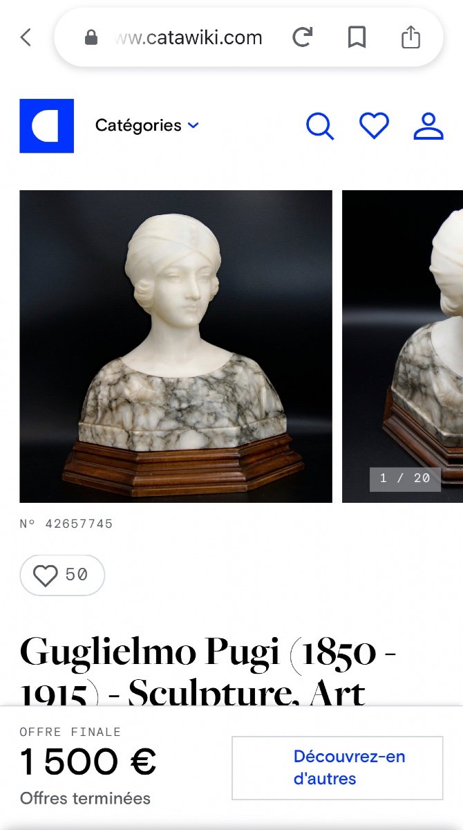 Bust In Alabaster And Marble Signed Pugi-photo-7