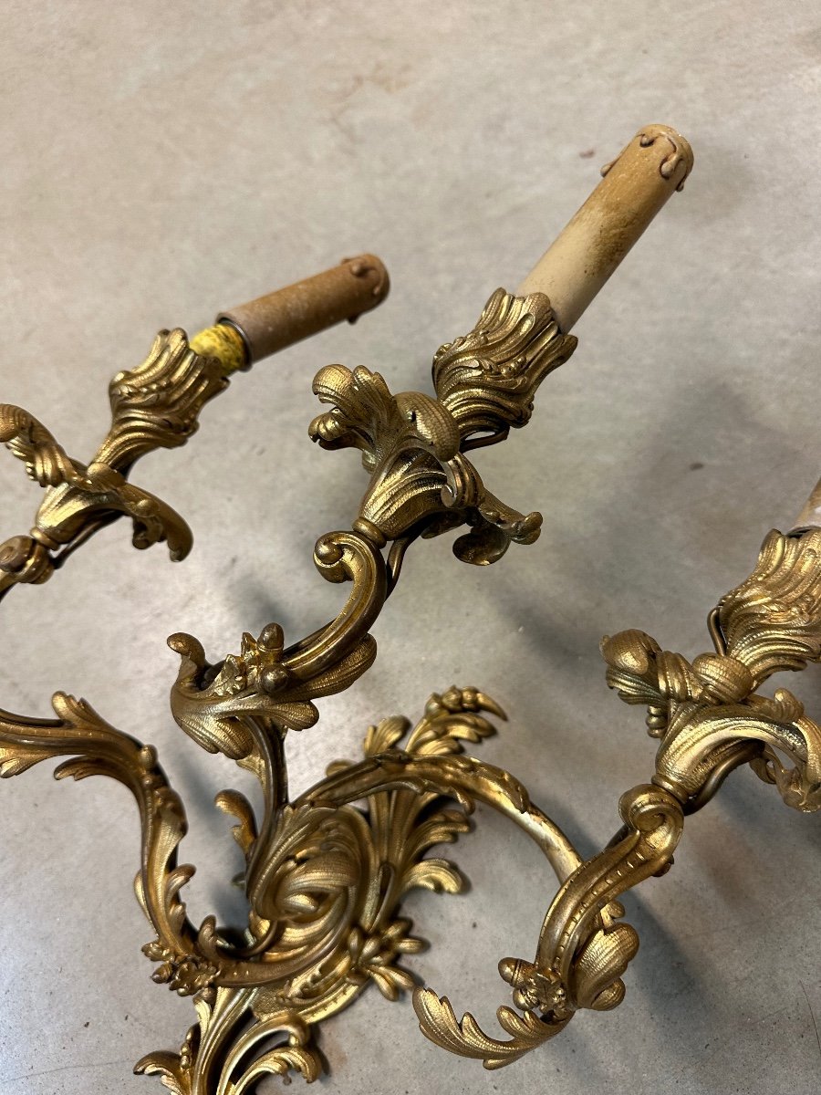 Pair Of Louis XV Style Sconces In Bronze-photo-3
