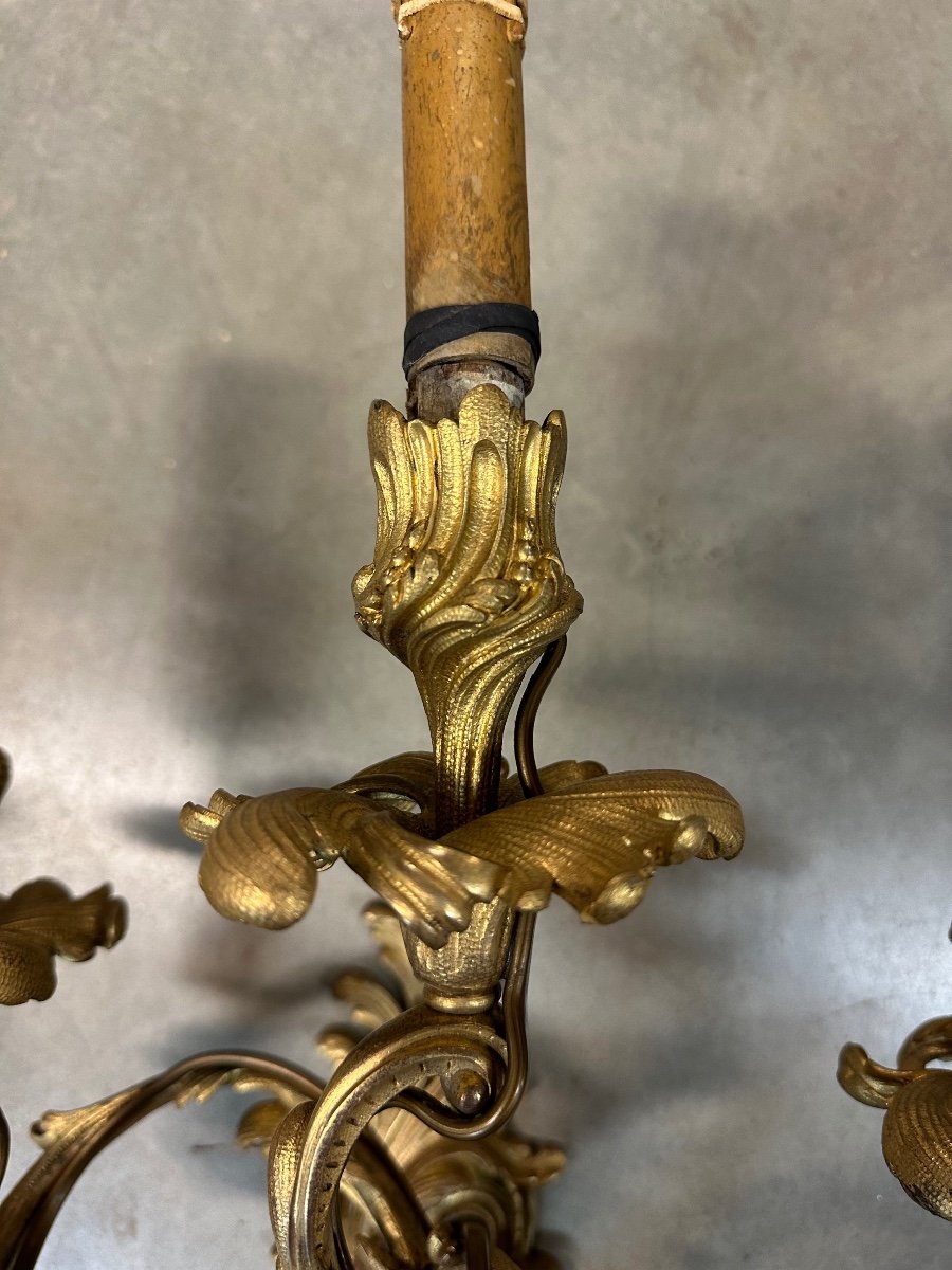 Pair Of Louis XV Style Sconces In Bronze-photo-4