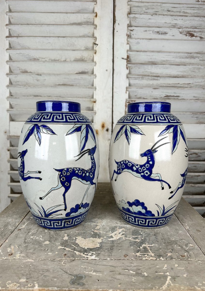 Pair Of Keralouve Art Deco Style Vases-photo-3