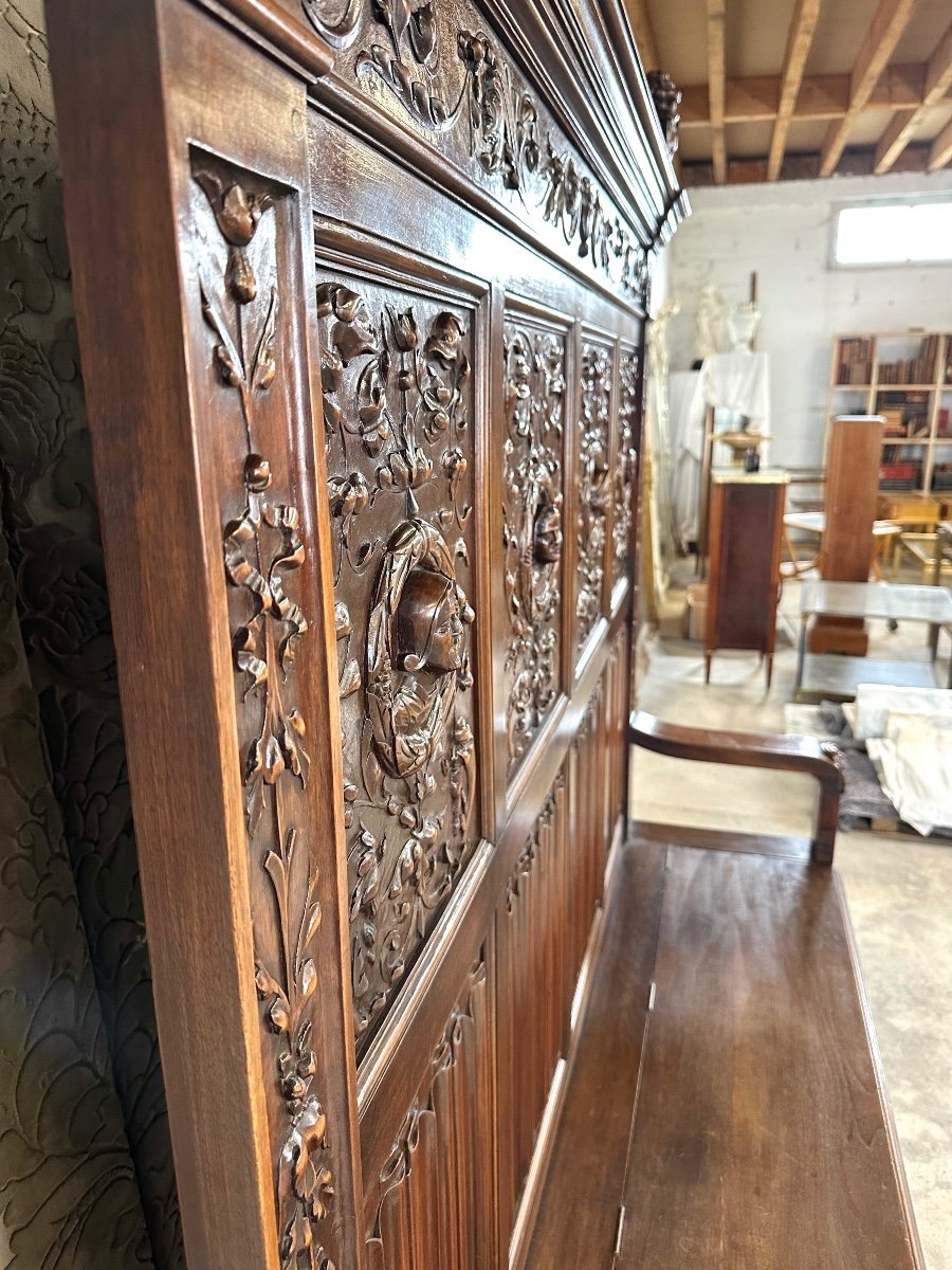 Renaissance Style Chest Bench In Walnut Late 19th Century-photo-4