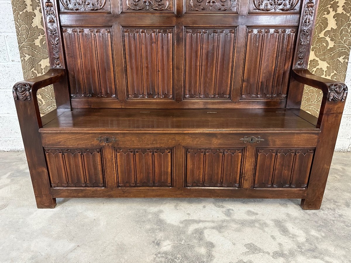 Renaissance Style Chest Bench In Walnut Late 19th Century-photo-2