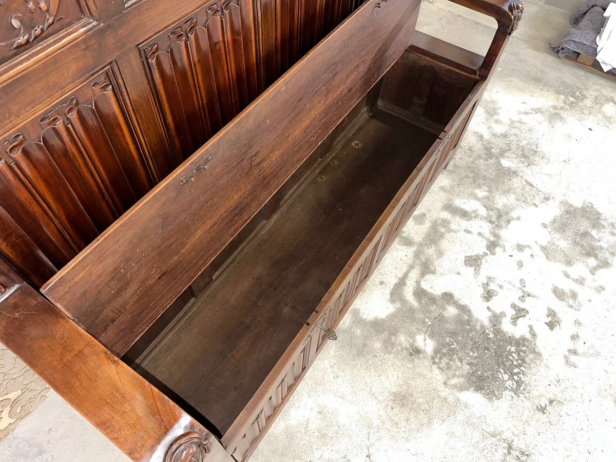 Renaissance Style Chest Bench In Walnut Late 19th Century-photo-6