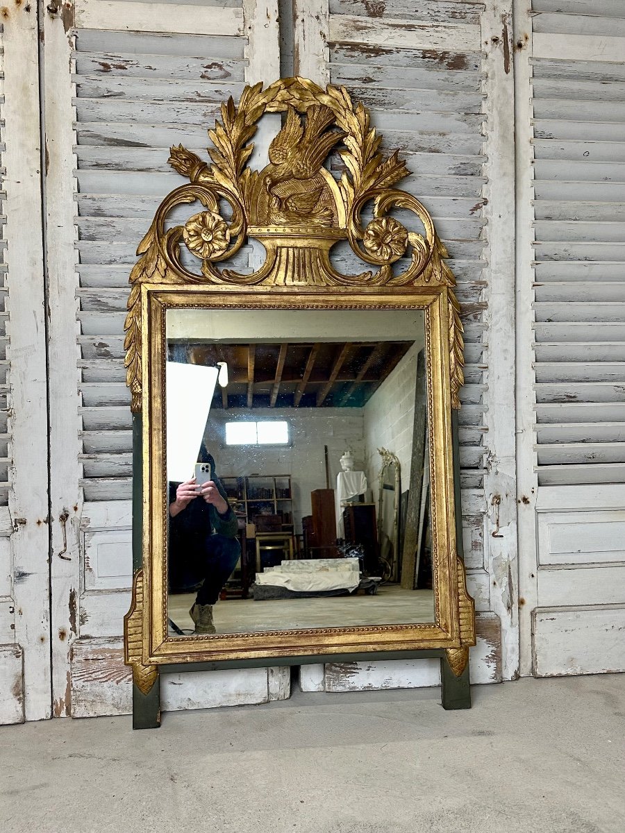 Louis XVI Style Golden Mirror 20th Century Period (h 154 Cm)-photo-2