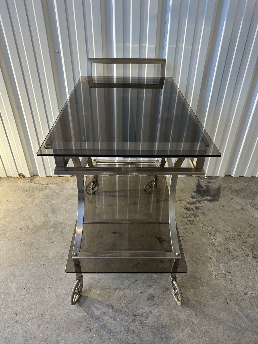 70s Chrome Metal Serving Trolley-photo-3