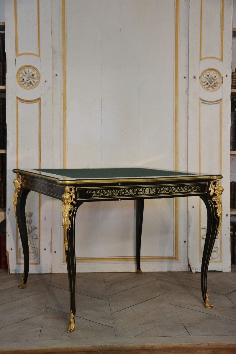 Table à Jeux En Bois Noirci D’époque Napoléon III-photo-1