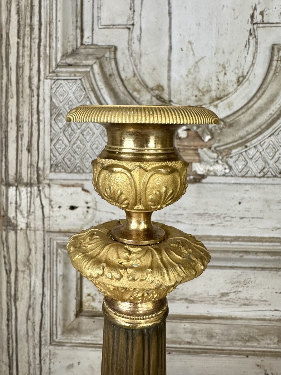 Paire De Bougeoirs En Bronze époque Restauration Début 19e Siècle-photo-2