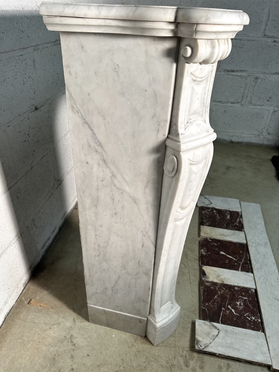 Petite Cheminée De Style Louis XV En Marbre Blanc 19e Siècle-photo-4