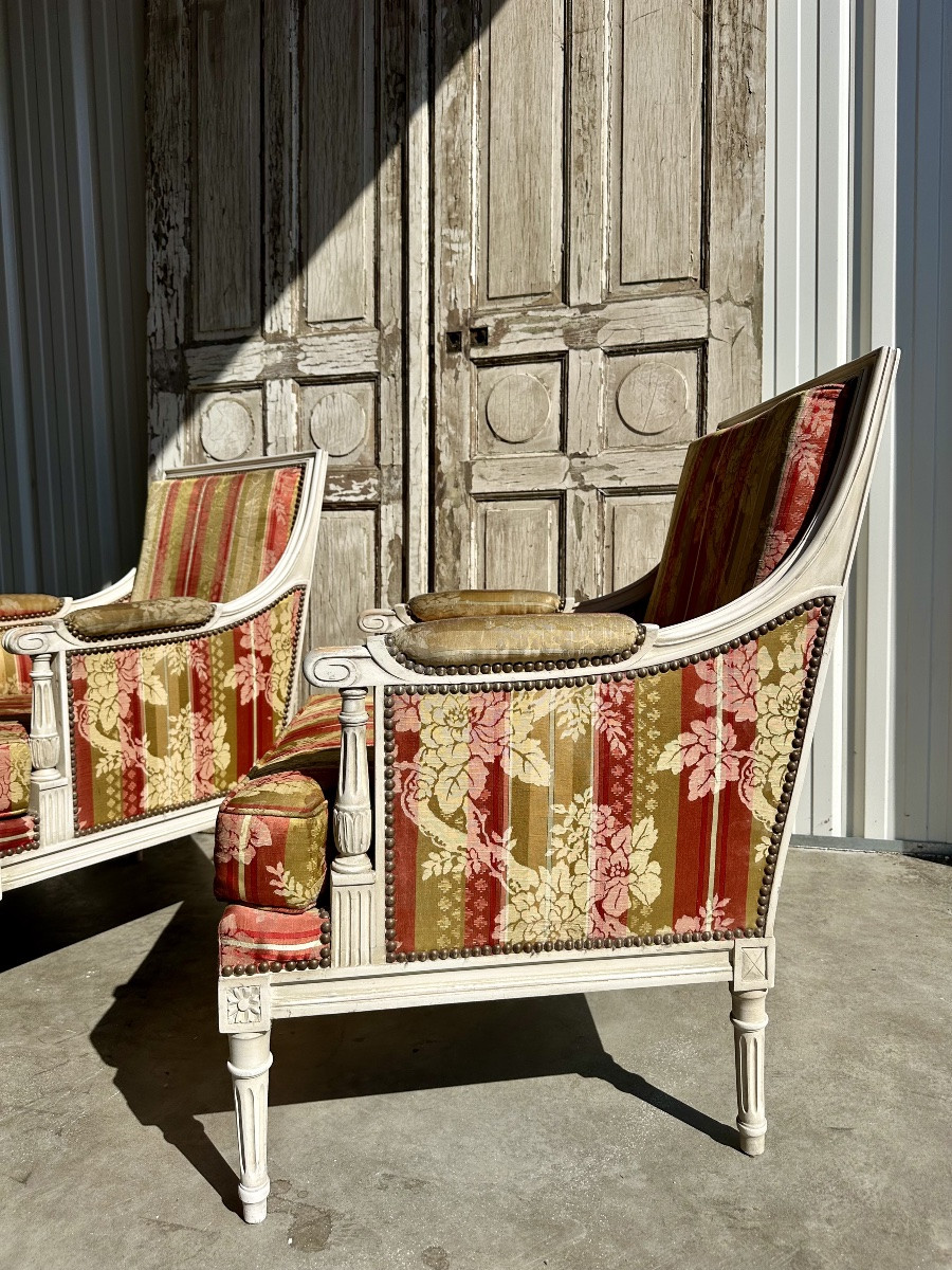 Pair Of Louis XVI Bergeres, 20th Century-photo-2