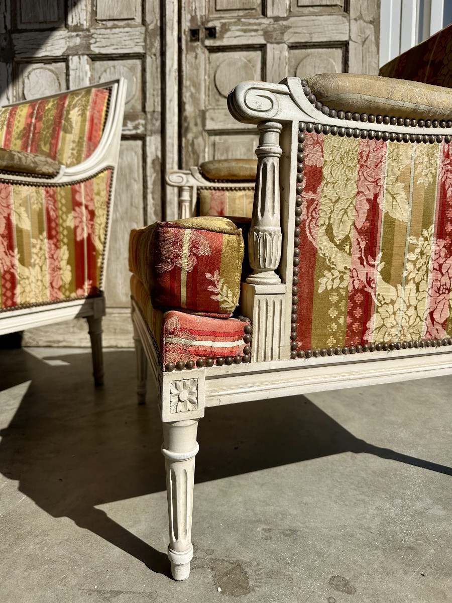 Pair Of Louis XVI Bergeres, 20th Century-photo-3
