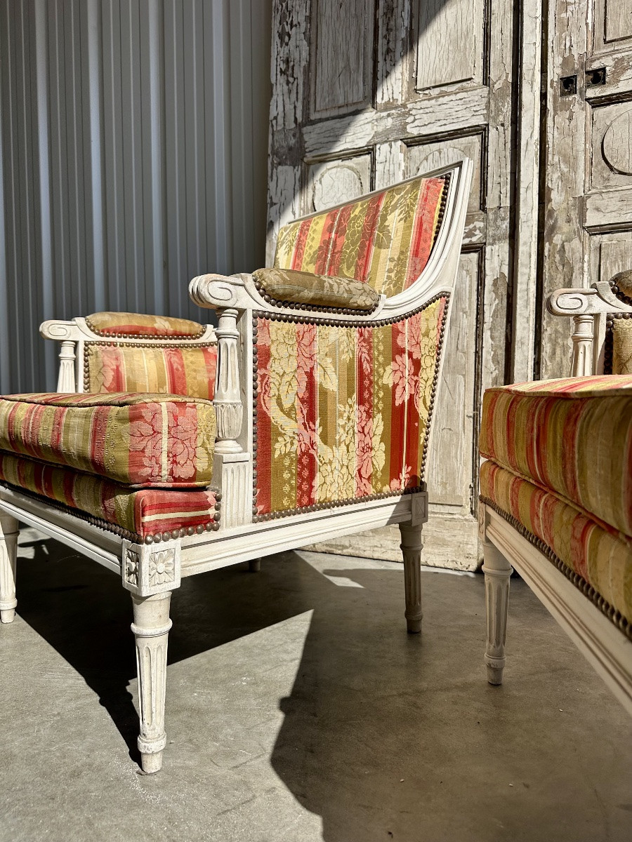 Pair Of Louis XVI Bergeres, 20th Century-photo-4