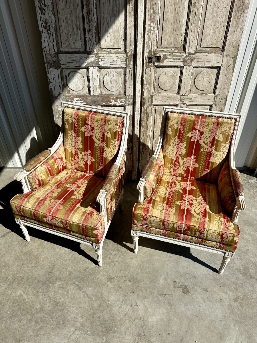Pair Of Louis XVI Bergeres, 20th Century-photo-1
