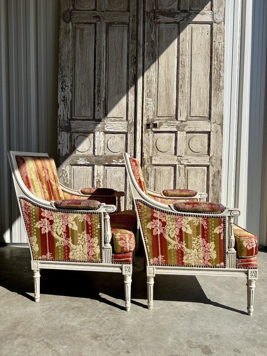 Pair Of Louis XVI Bergeres, 20th Century-photo-4
