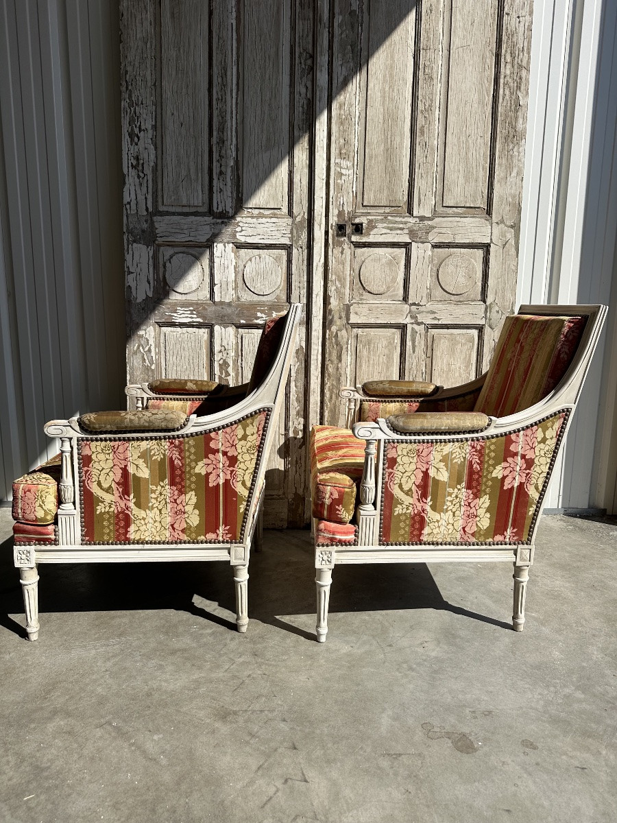 Pair Of Louis XVI Bergeres, 20th Century-photo-6
