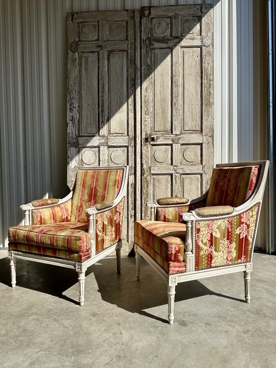Pair Of Louis XVI Bergeres, 20th Century