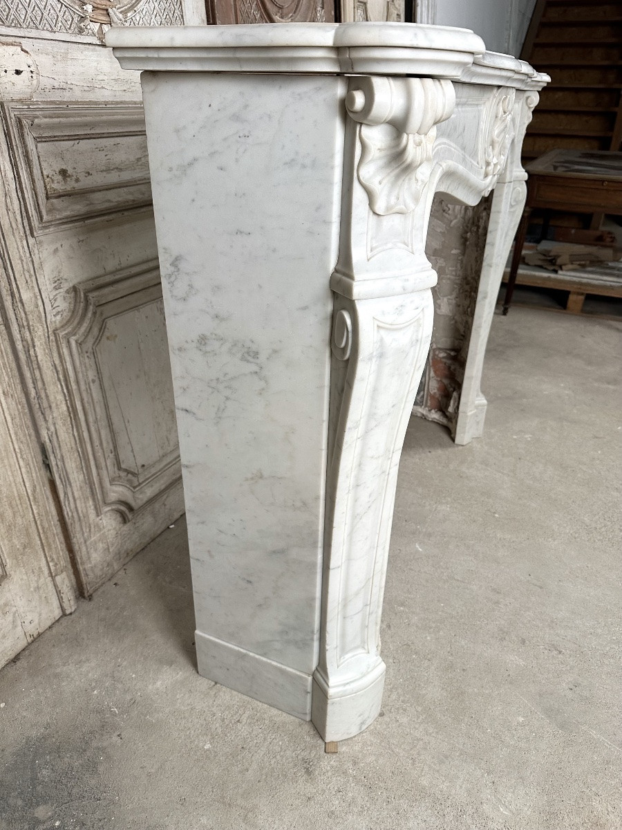 Louis XV Style Fireplace In White Carrara Marble, Late 19th Century-photo-4