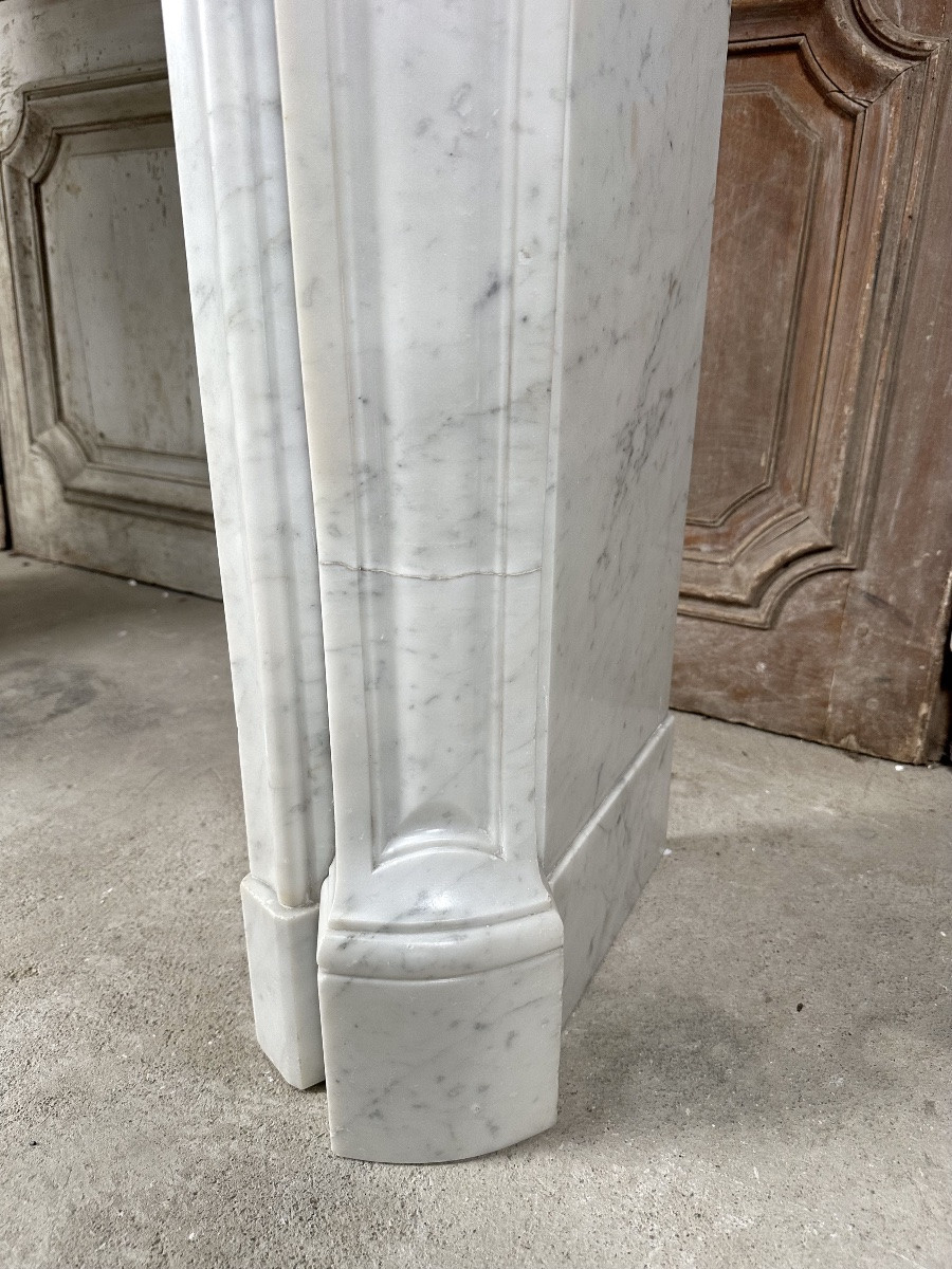 Louis XV Style Fireplace In White Carrara Marble, Late 19th Century-photo-5