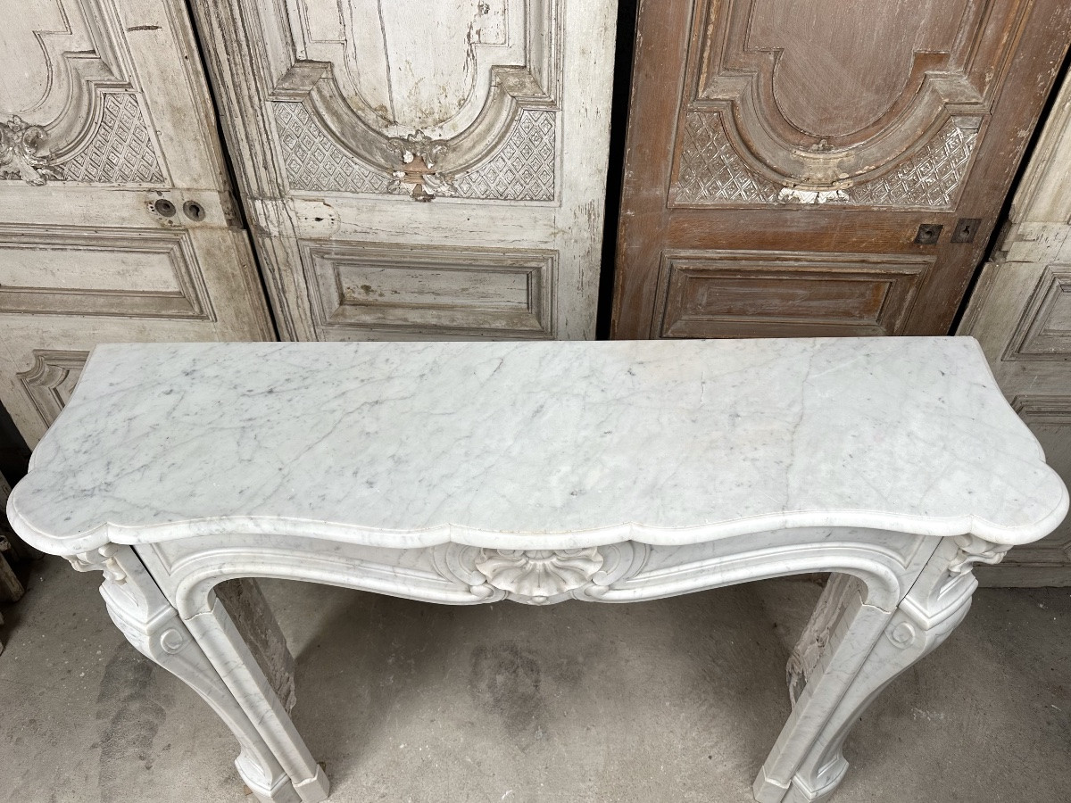 Louis XV Style Fireplace In White Carrara Marble, Late 19th Century-photo-6