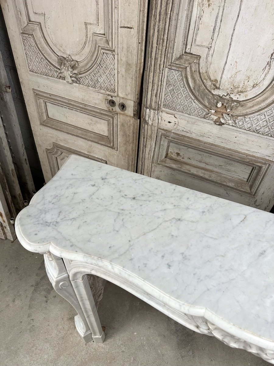 Louis XV Style Fireplace In White Carrara Marble, Late 19th Century-photo-7