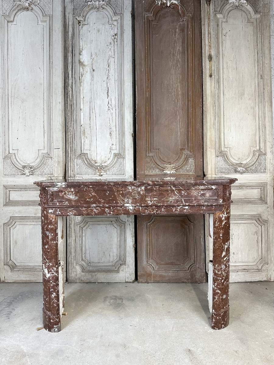 Cheminée en marbre rouge style Louis XVI fin 19e siècle-photo-2