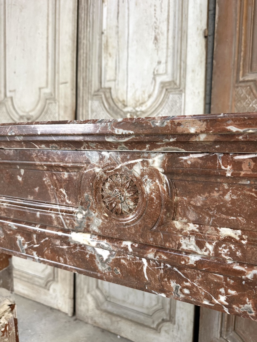 Cheminée en marbre rouge style Louis XVI fin 19e siècle-photo-2