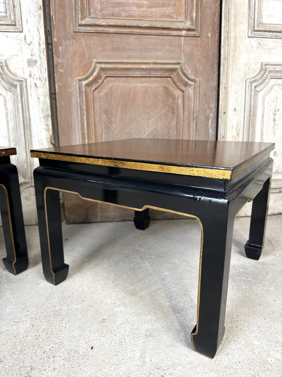 Paire de bouts de canapé en laque noire et or-photo-4