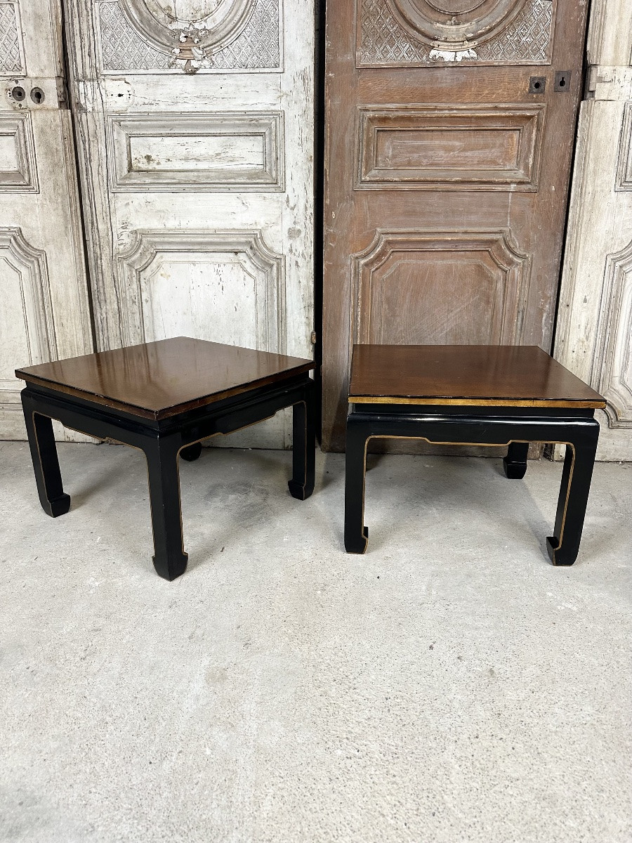 Paire de bouts de canapé en laque noire et or-photo-6