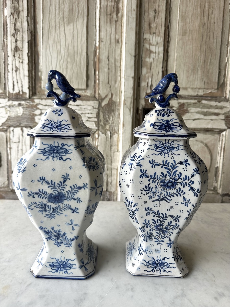 Paire de potiches en faïence dlg DELFT 20e siècle-photo-1