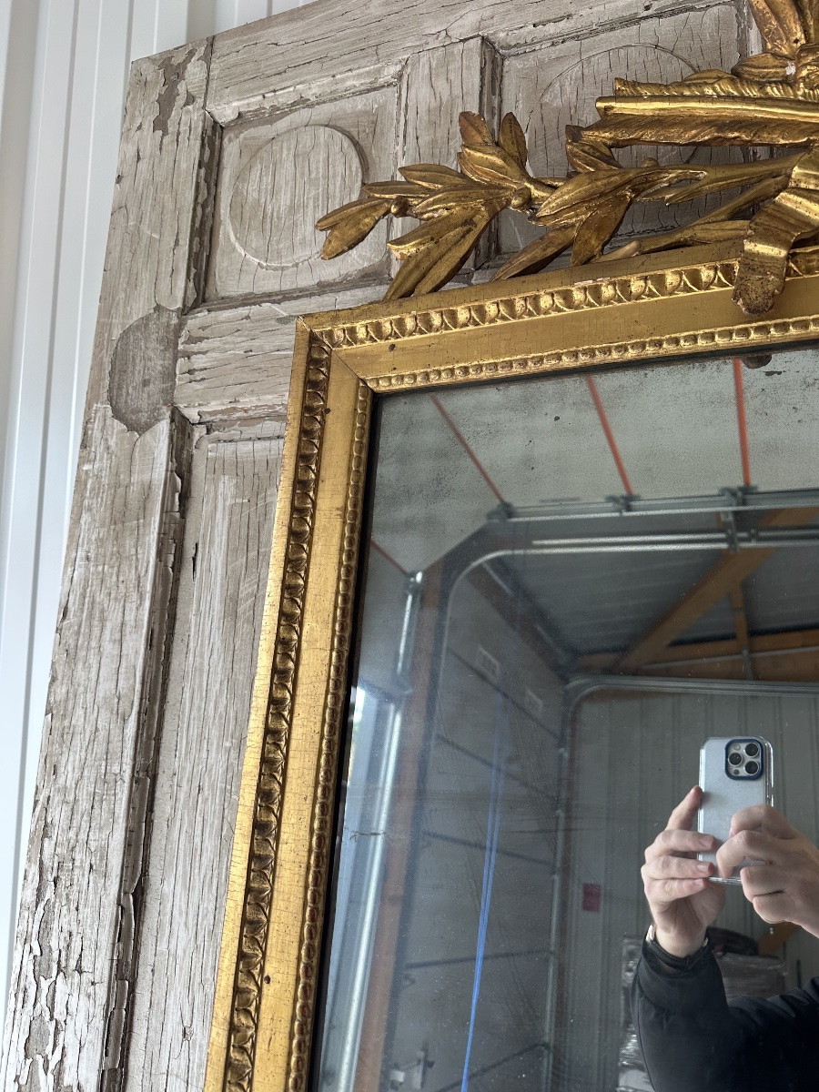 Miroir Louis XVI en bois doré XVIIIe siècle-photo-3