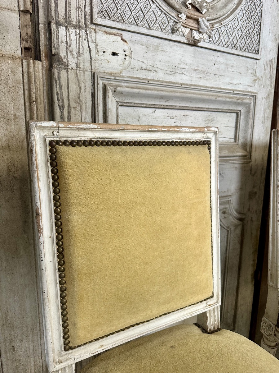 Série de 6 chaises de style Louis XVI laquée blanc circa 1900-photo-4
