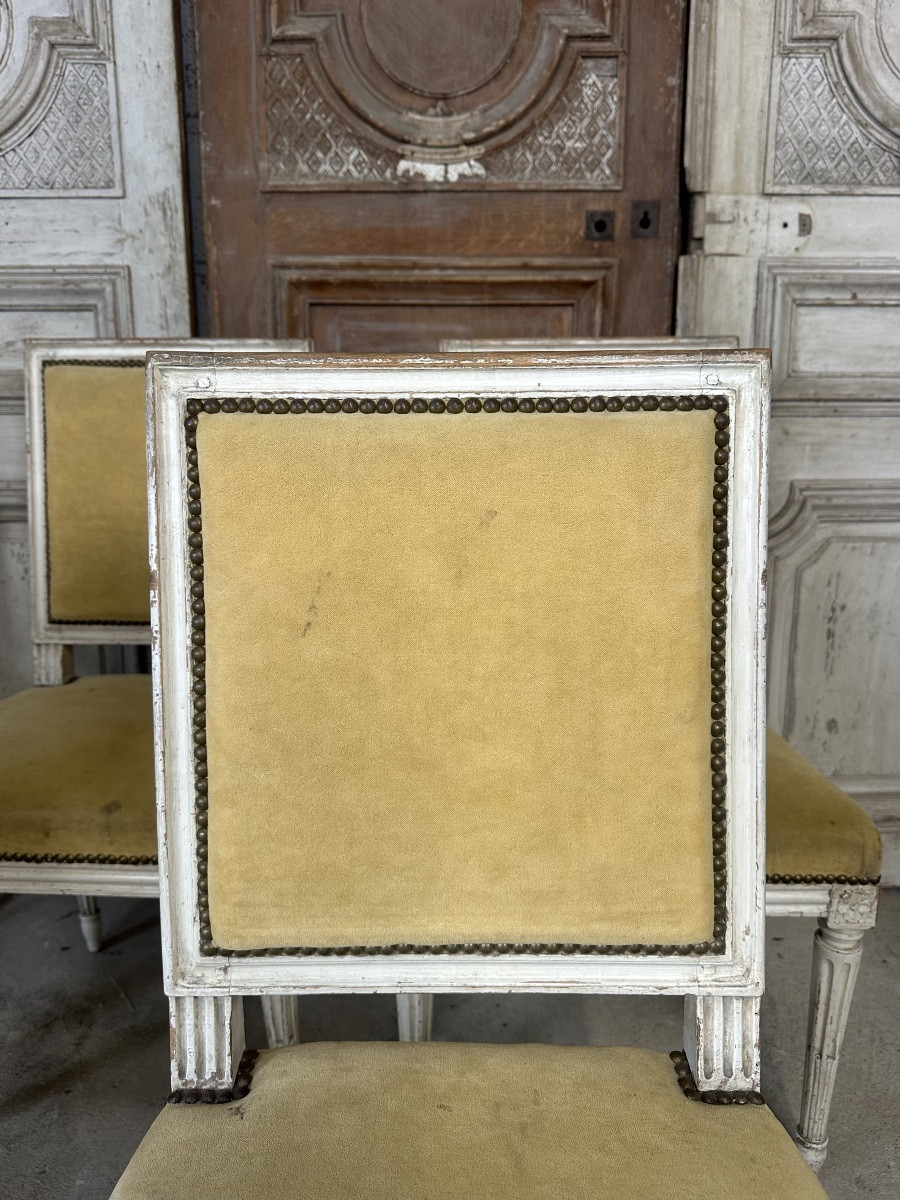 Série de 6 chaises de style Louis XVI laquée blanc circa 1900-photo-6