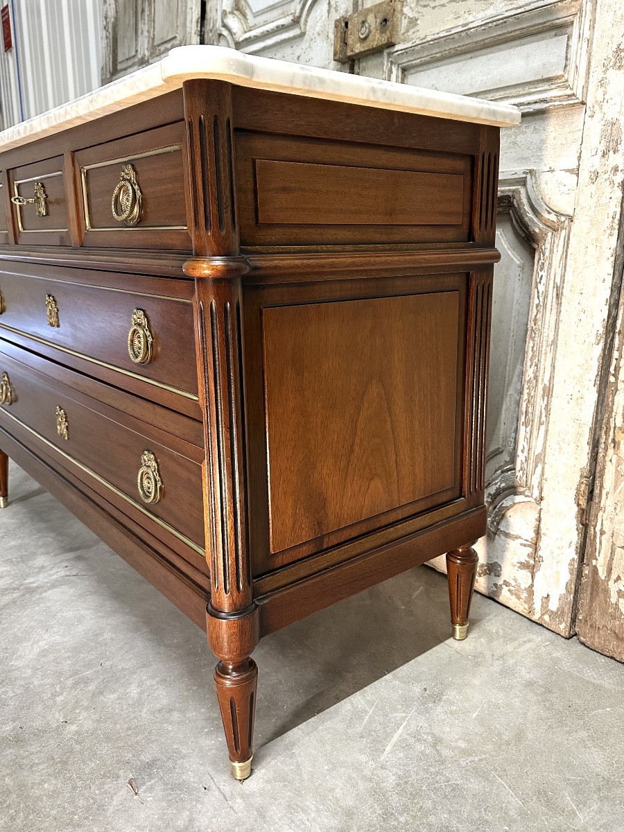 Louis XVI Style Mahogany Chest Of Drawers, 20th Century -photo-4