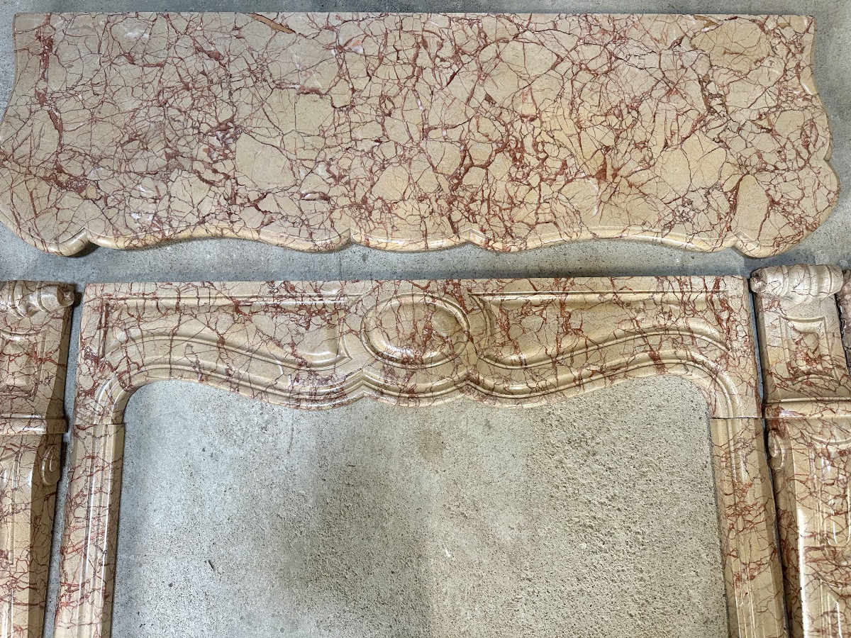 Pompadour Fireplace In Yellow Trets Marble, Louis XV Style, 19th Century-photo-1