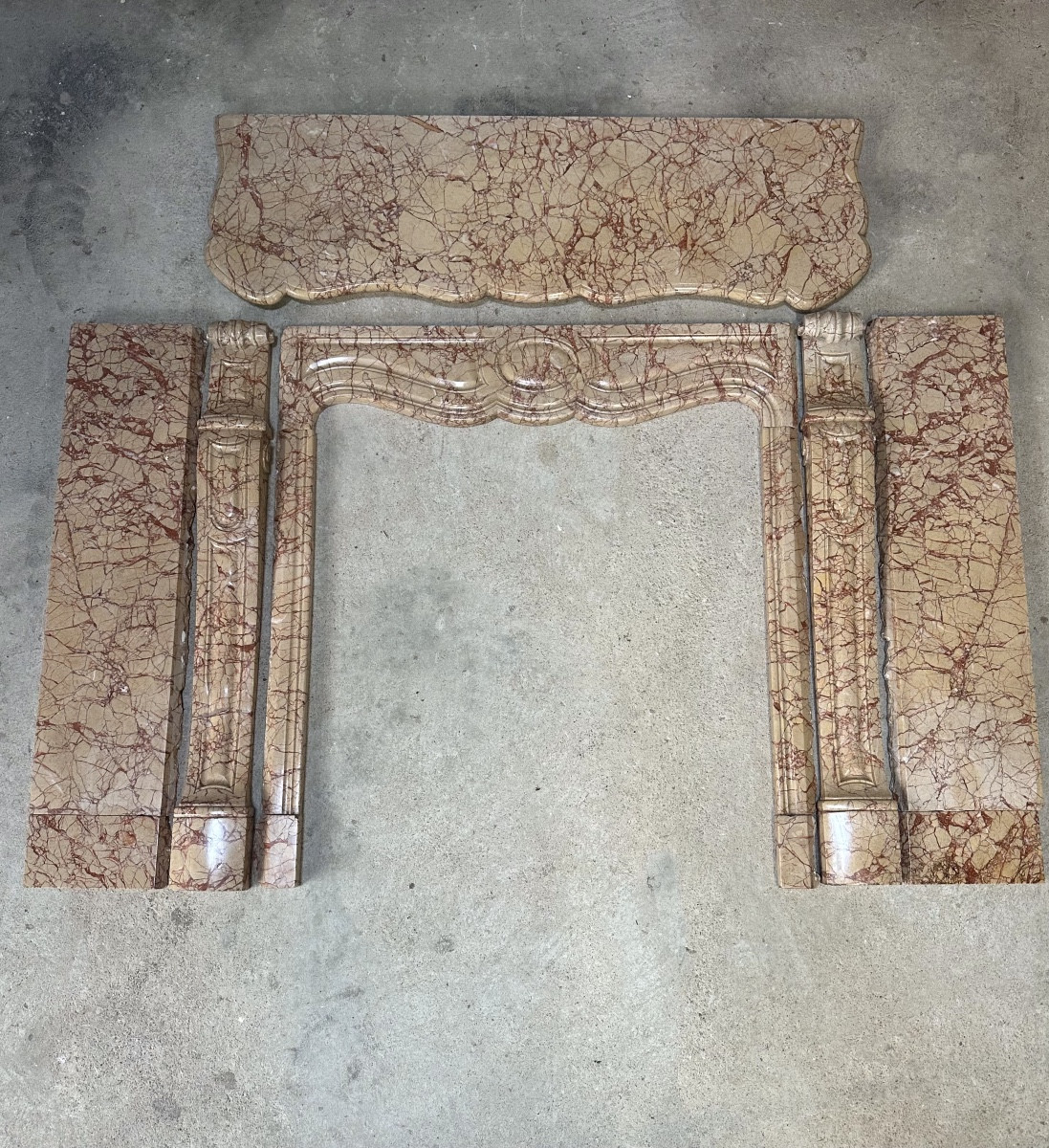 Pompadour Fireplace In Yellow Trets Marble, Louis XV Style, 19th Century