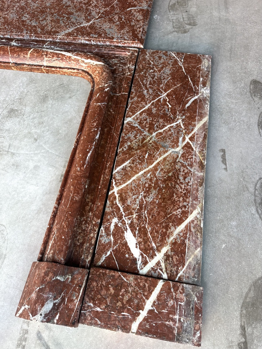 Louis XIV Style Fireplace In Red Campan Marble Circa 1880-photo-2