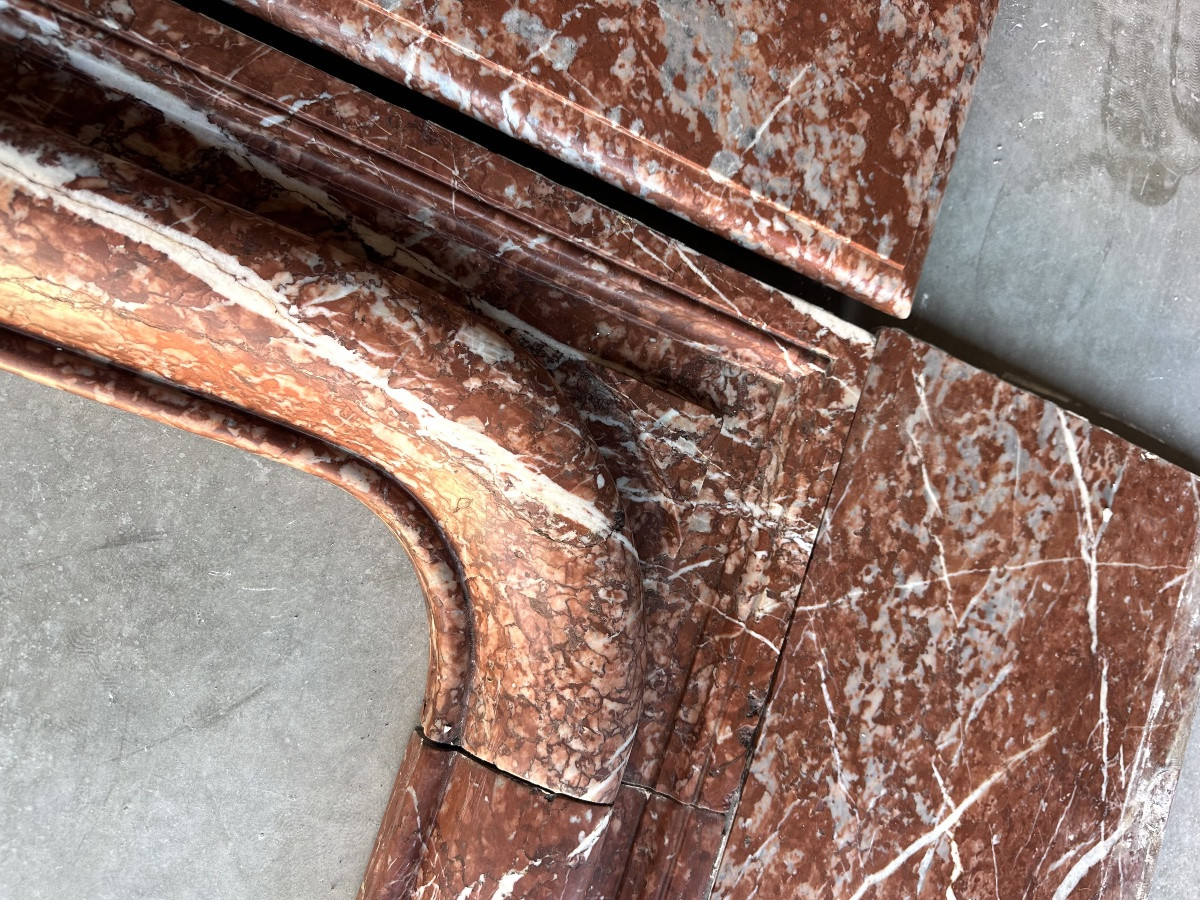 Louis XIV Style Fireplace In Red Campan Marble Circa 1880-photo-4
