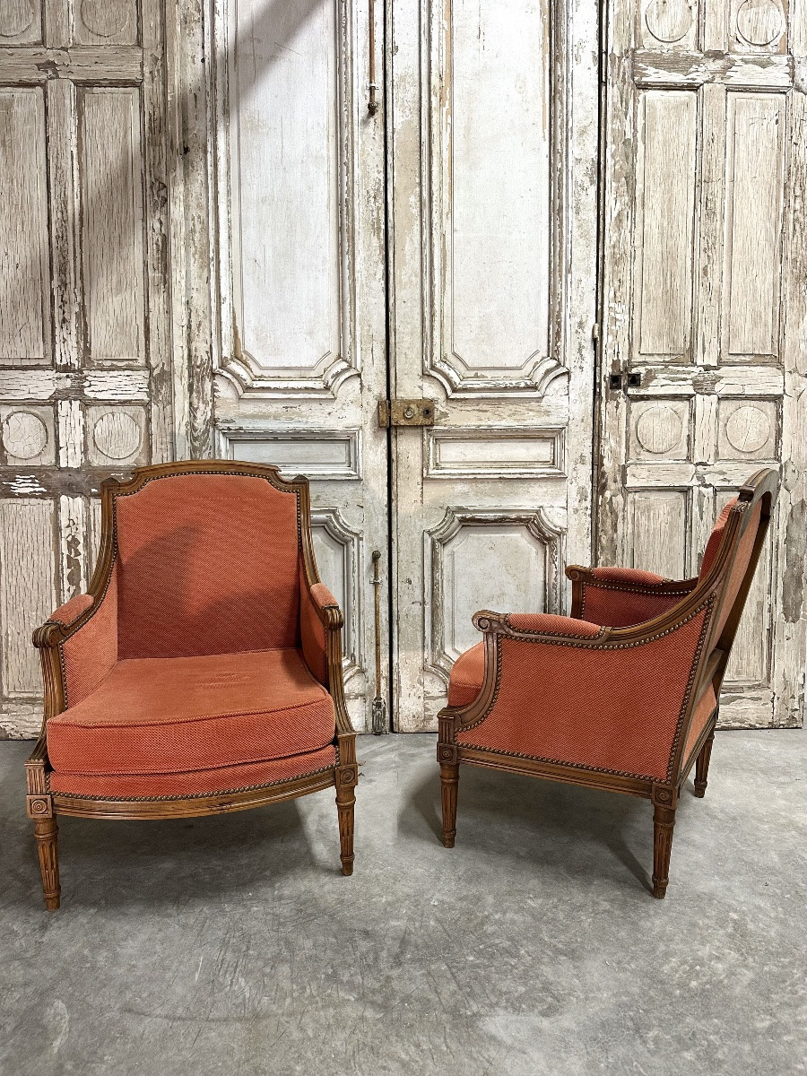 Paire de bergères de style Louis XVI 20e siècle-photo-5