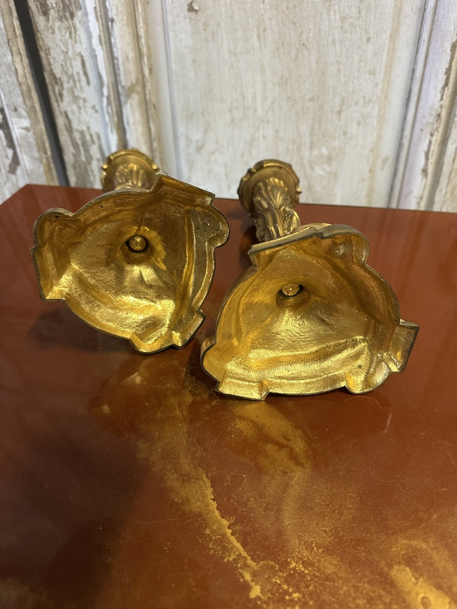 Paire de bougeoirs en bronze début 20e siècle style Louis XV-photo-2