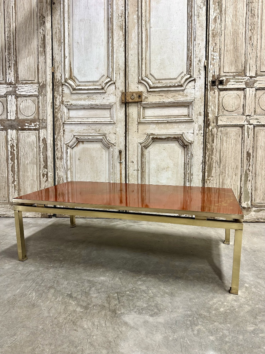 Table basse Guy Lefèvre pour Maison JANSEN plateau imitation laque circa 1970-photo-7