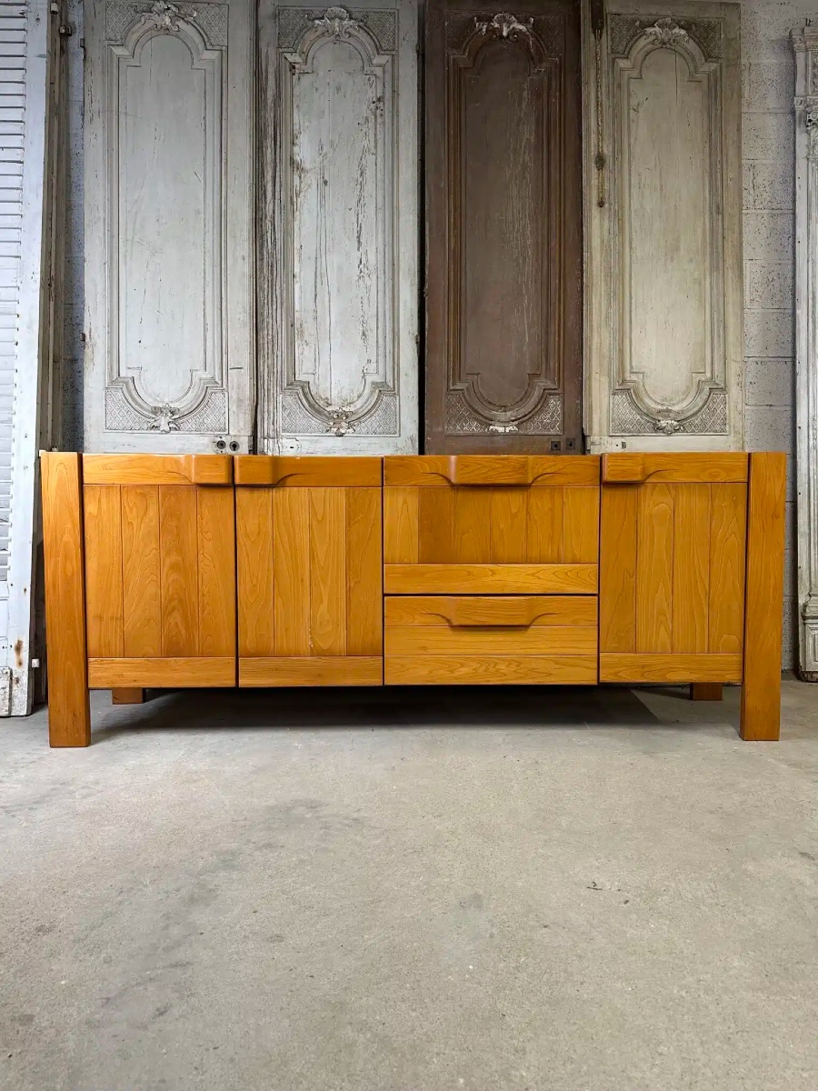 Enfilade en orme massif circa 1970-80 attribuée à Maison REGAIN-photo-2