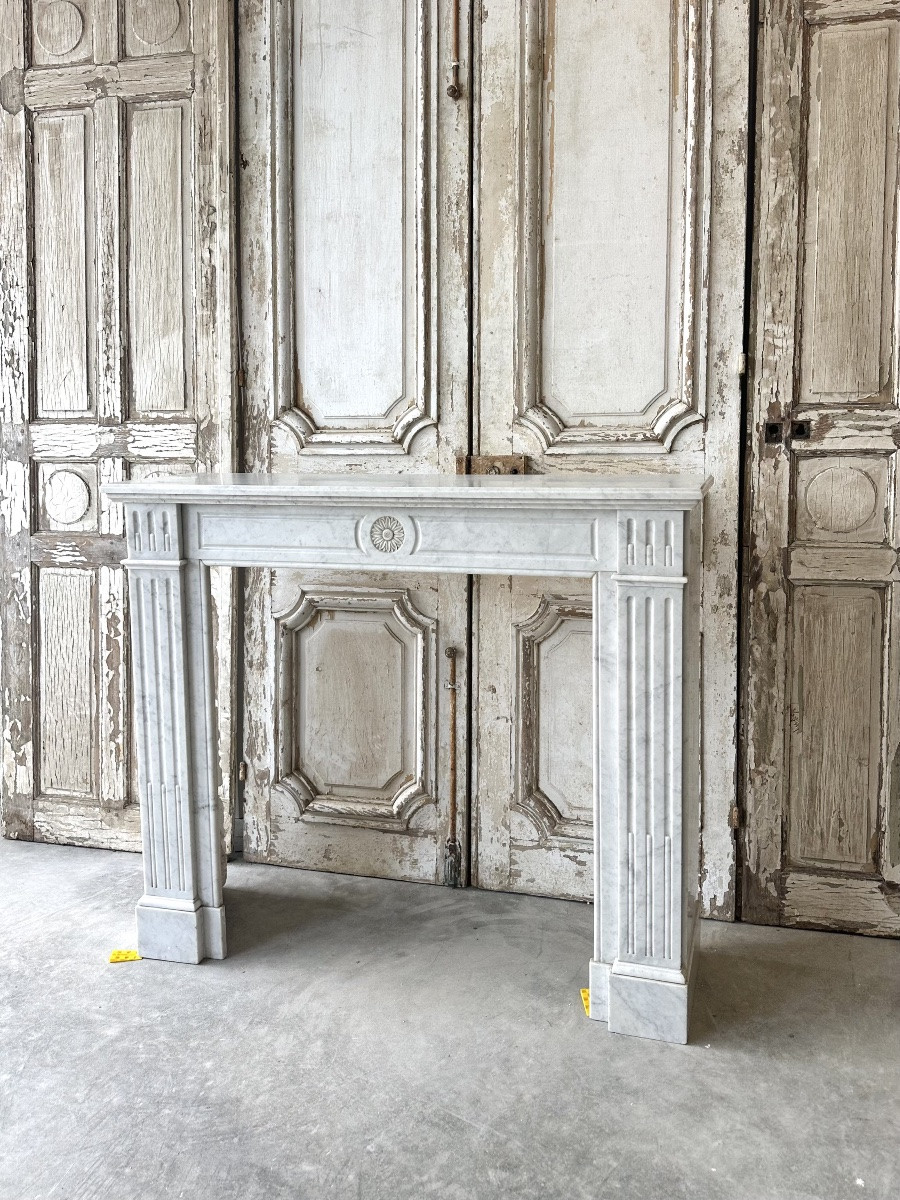 Louis XVI Style Fireplace In White Carrara Marble Circa 1890-photo-2