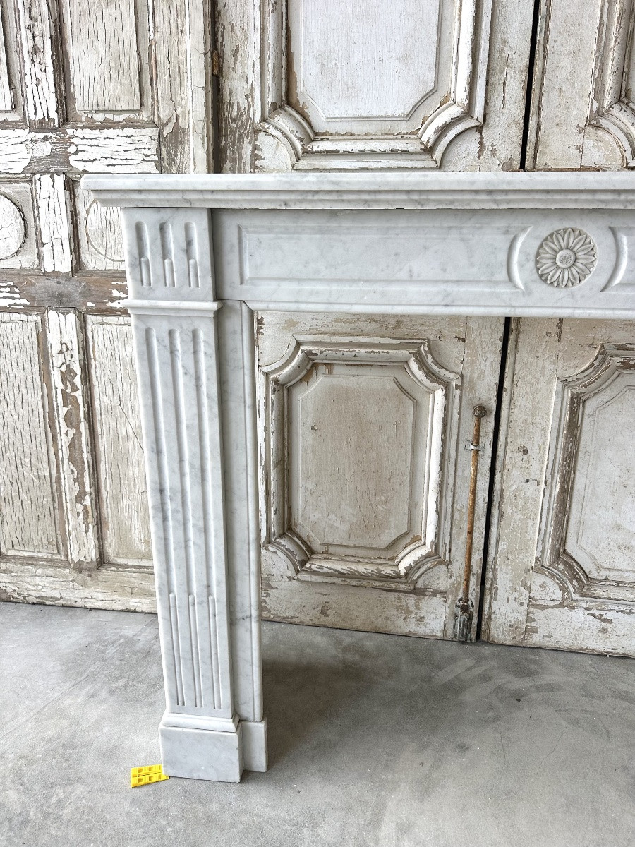 Louis XVI Style Fireplace In White Carrara Marble Circa 1890-photo-1