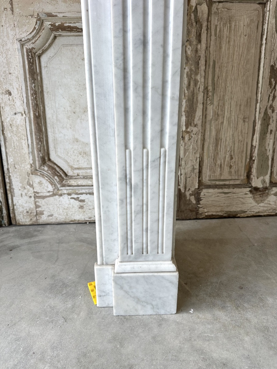 Louis XVI Style Fireplace In White Carrara Marble Circa 1890-photo-3