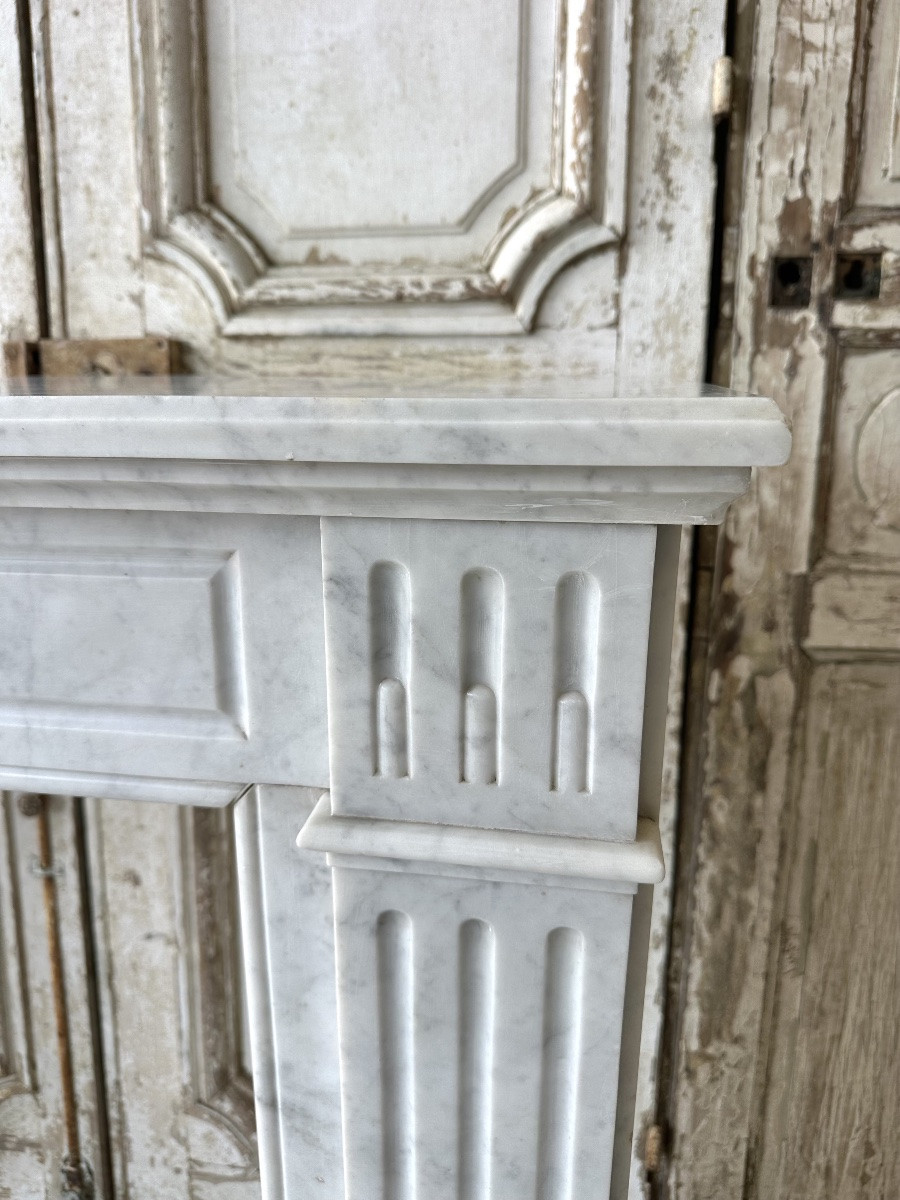 Louis XVI Style Fireplace In White Carrara Marble Circa 1890-photo-4