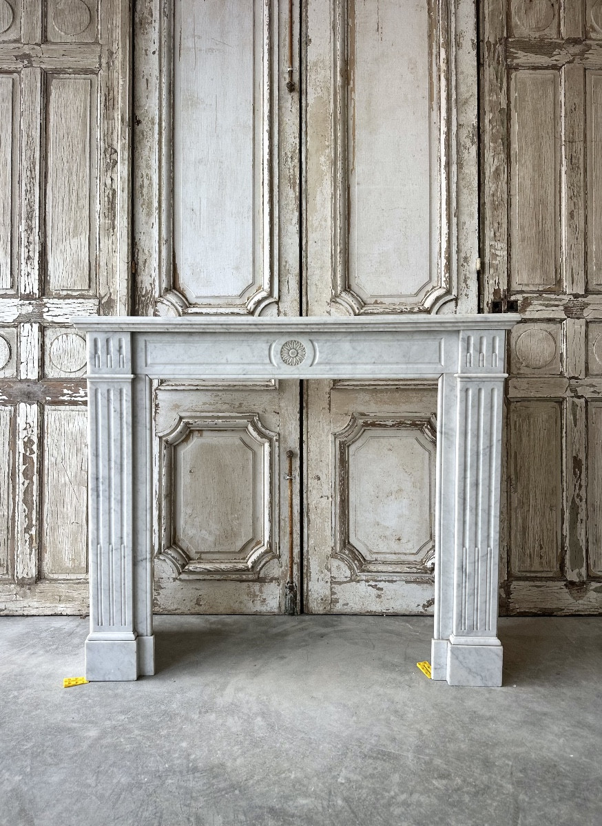 Louis XVI Style Fireplace In White Carrara Marble Circa 1890