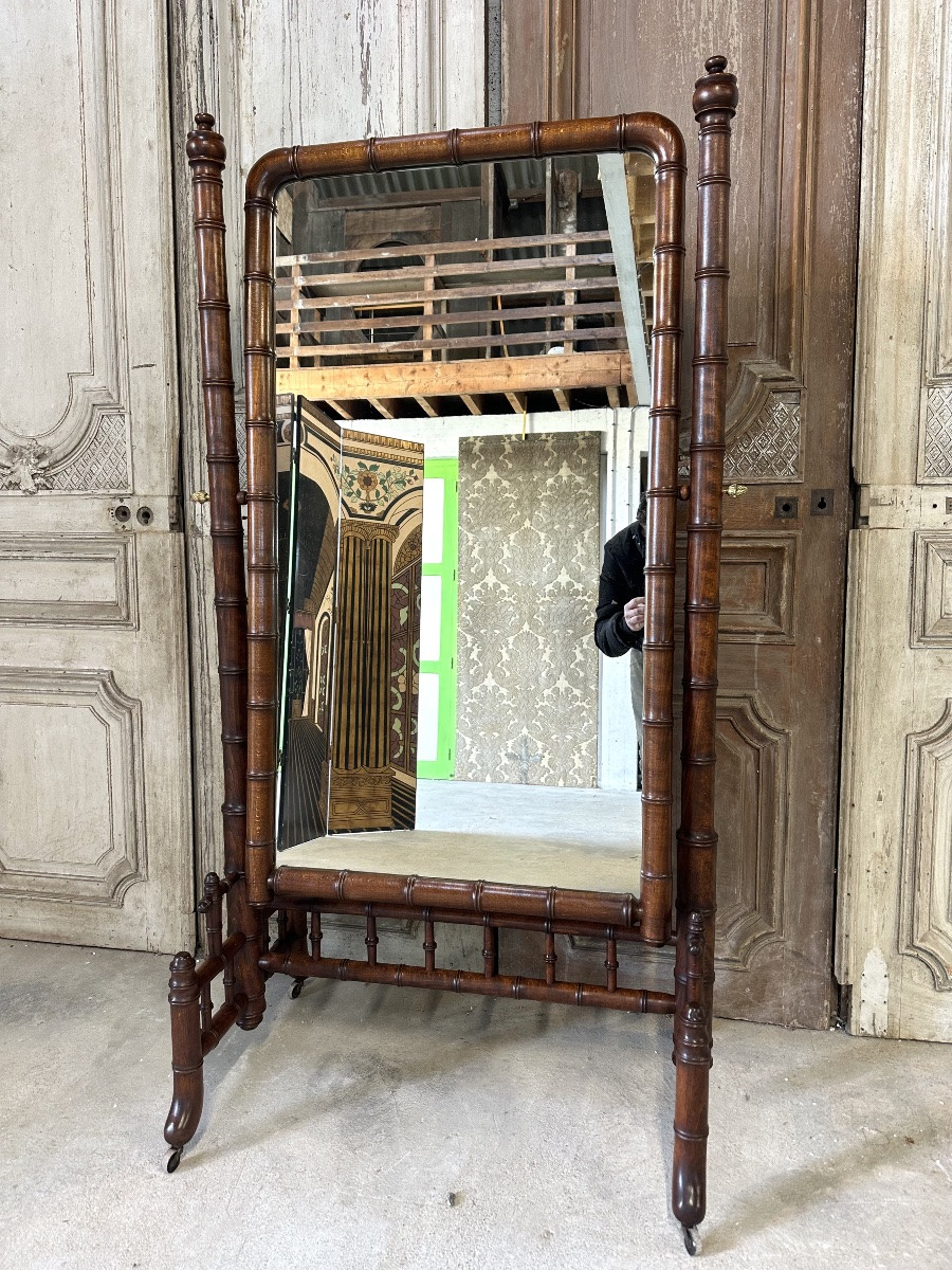 Faux Bamboo Cheval Mirror, Circa 1900-photo-2
